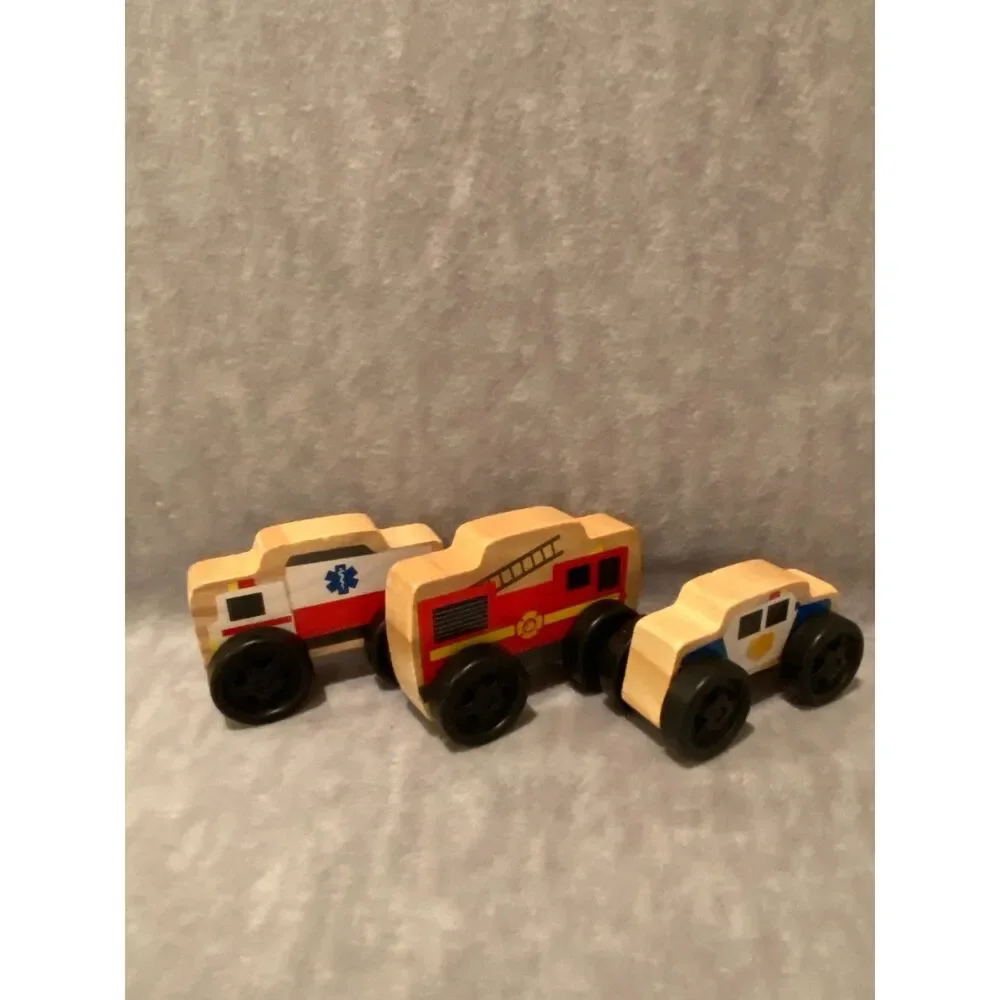 Playgo Wooden‎ Toys Stacking Emergency Vehicles Set of 3 EMS